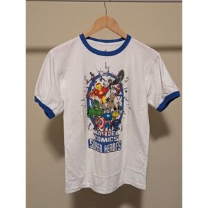 Marvel Comic Super Heroes T-Shirt Youth Medium White/Blue Official Kids Tee NWOT